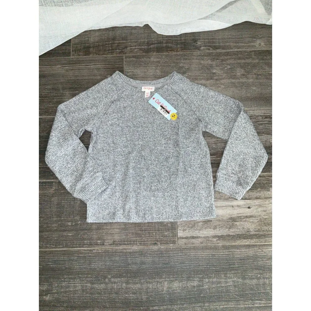 Cat & Jack Cozy Waffle Pullover - Heather Grey size Medium (8)